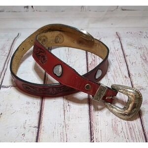 Circle Y Of Yoakum Leather Western Belt Red, Conchos, Size 26‎
